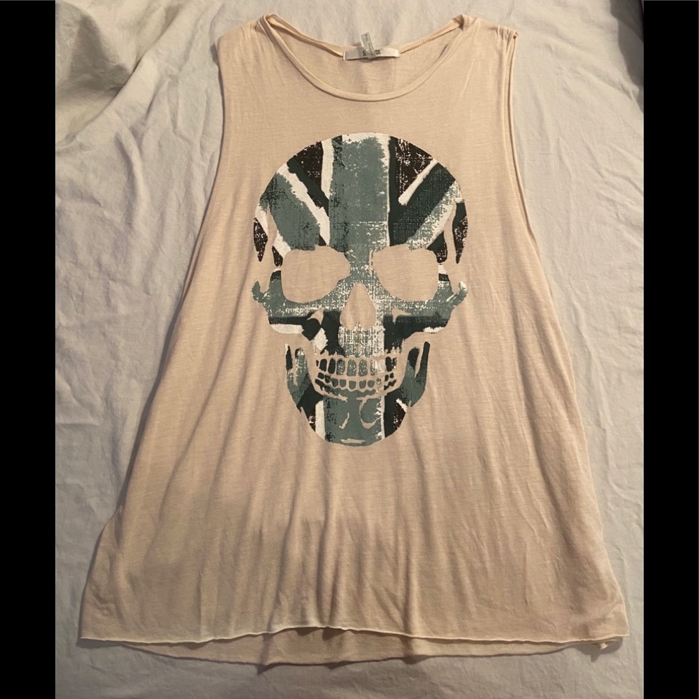 Cream/Beige Skull Print Tank Top (Size M)